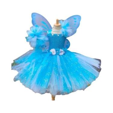 Imagem de Vestido Tutu Azul E Branco Com Glitter E Asas De Borboleta Para Menina