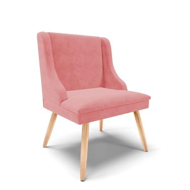 Imagem de Cadeira de Jantar Liz Suede Rosê Pés Palito Natural - D'Rossi