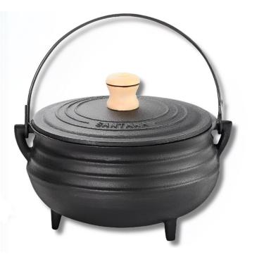 Imagem de Panela Tripé Caldeirão Nº 4 Ferro Fundido Tampa Ferro Santana 1,5 Litros