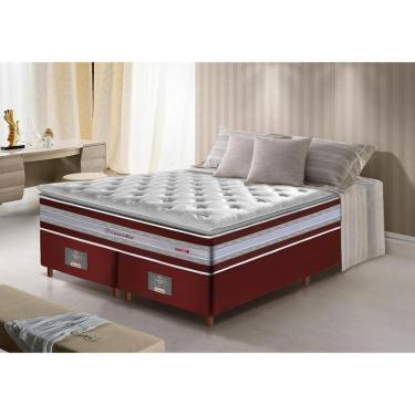 Imagem de Conjunto Cama Box King De Molas Ensacadas D33 Com Pillow Top Cama Inbox Select 193x203x71 Vinho