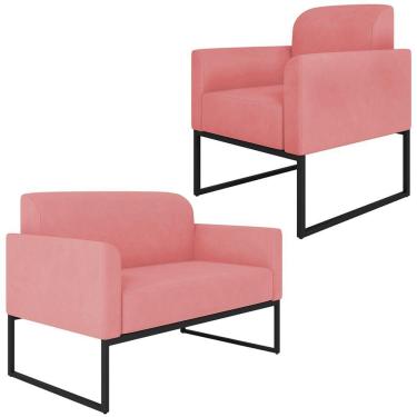 Imagem de Conjunto Namoradeira E Poltrona Suede Rosê/Preto