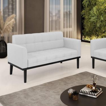 Imagem de Poltrona Namoradeira Decorativa Pés Fixo Em Madeira Preto Linho Cinza