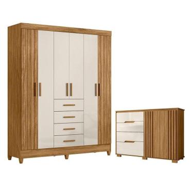 Imagem de Guarda Roupa Solteiro Aruba E Cômoda Texas Freijó Off White – Moval