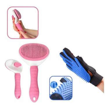 Imagem de Kit 2 em 1 Escova Rasqueadeira Remove Tira Pelos + Luva Massageadora M
