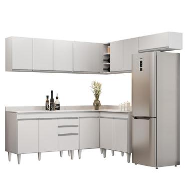 Imagem de Armário De Cozinha Modulado De Canto 7 Peças Cp20 Balcão Com Tampo Branco - Lumil