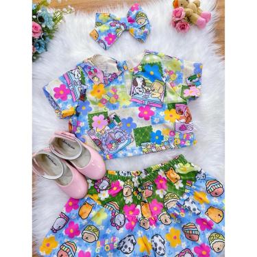 Imagem de Conjunto Infantil Cropped e Saia Colorido Para Meninas-Feminino