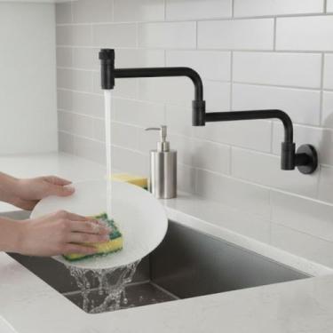 Imagem de Torneira Cozinha Lavabo de Parede Articulável Gourmet Comprida Metal c