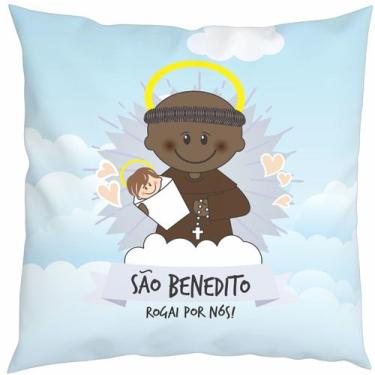 Imagem de Almofada Com Enchimento Oração Santinhos São Benedito - Fabrika De Fes