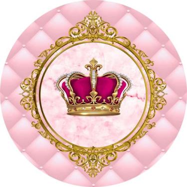 Imagem de Painel de Tecido Sublimado Redondo Realeza Rosa Capitone Arabescos Dou