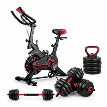 Imagem de Academia Completa em Casa Bike Spinning 6kg + Kit Musculação 6 em 1 Ajustável 15kg Ahead Sports-Unissex