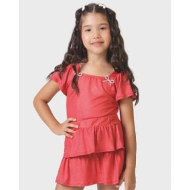 Imagem de Conjunto Samantha blusa laço strass shorts saia babados verão - Vermelho e Rosa - Menina 4 a 14 anos-Feminino