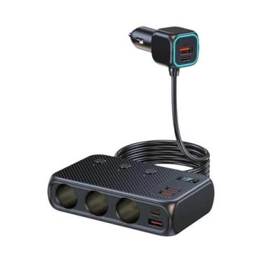 Imagem de Adaptador Carregador Veicular 9 Em 1 228W PD Com Divisor De 3 Tomadas 