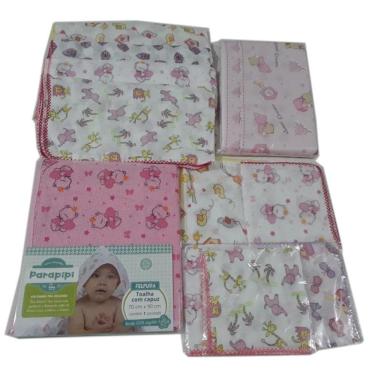 Imagem de Kit 1 Toalha Banho Capuz 18 Fraldas 1 Travesseiro Menina