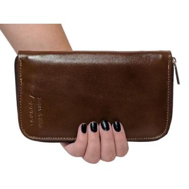 Imagem de Carteira Feminina Longa Com Zipe Em Couro Legitimo Espaçosa Pratica - 