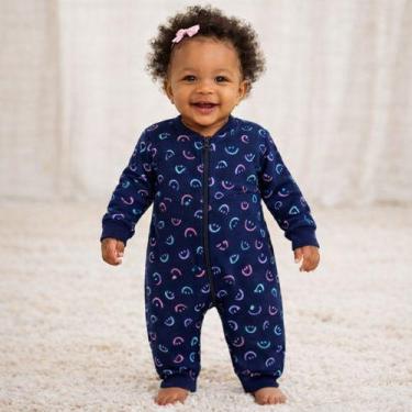 Imagem de Macacão em Moletom Estampado Bebê Menina Kely Kety, P, Azul