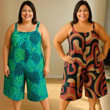 Imagem de Kit 2 Pantacourt Macacão Plus Size Estampado Confortável - Felicity, G