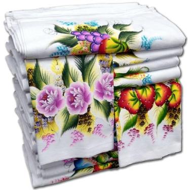 Imagem de Pano de Prato com Bainha Pintado à Mão 100% Algodão - Pacote com 10 Pe