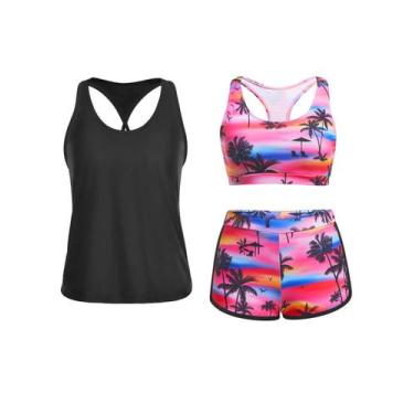 Imagem de Maiô Tankini Yonique, 3 peças, atlético para mulheres, rosa L