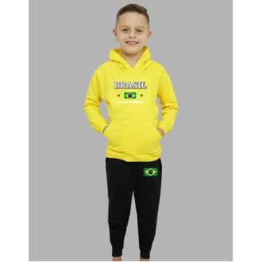 Imagem de Conjunto De Moletom Infantil Brasil Blusa Capuz E Calça - MB Sport, Am