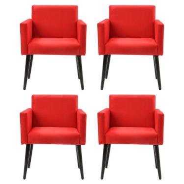 Imagem de Kit 4 Poltronas Luca Para Recepção Couro Sintético Suede Vermelho