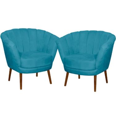 Imagem de Kit 2 Poltronas Pétala Flor Decorativa Suede Azul Tucanos Estofados
