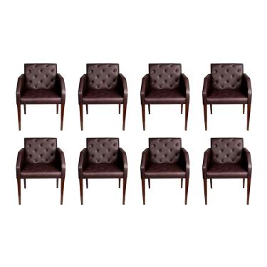 Imagem de Kit 8 Poltronas Costura Capitonê Sala Espera Escritório Cor Marrom Couro Sintético Rud House