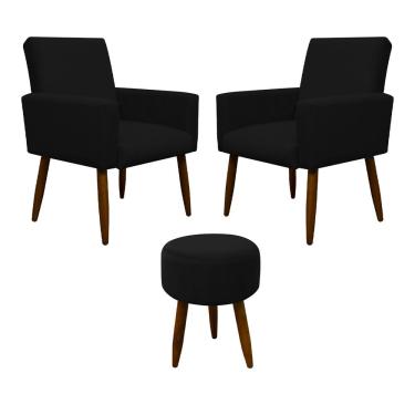Imagem de Kit 2 Poltronas E Puff Sala E Quarto Nina Suede Preto Herrero