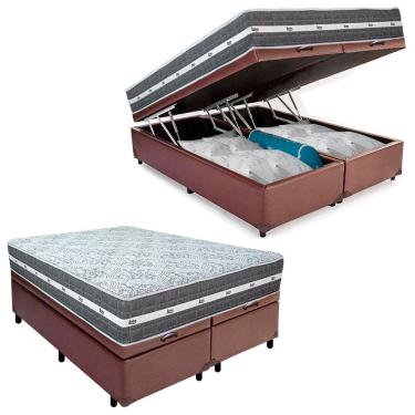 Imagem de Cama Box Baú Casal Bipartido Sintético + Colchão Anjos Black Graphite Molas Ensacadas 1...