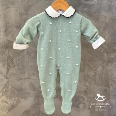 Imagem de Saída de Maternidade - Macacão Tricot Verde Poá Branco e Body Debrum A