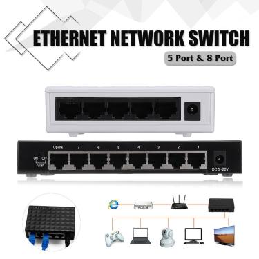 Imagem de 5V 5 Portas 8-Portas RJ-45 Gigabit Ethernet Switch de Rede Internet Hub 10 / 100Mbps