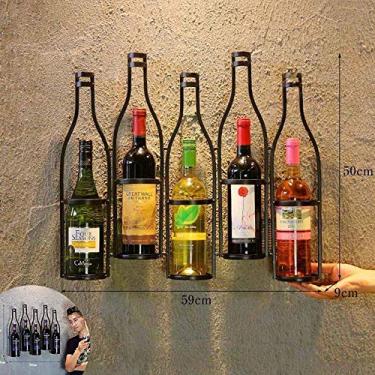 Imagem de Pkfinrd Continental Iron Retrô Estante de Vinhos para Parede Sala de Estar Prateleira Criativa para Vinho Bar Restaurante Bar Pendurar na Parede 65 * 10 * 52 cm Ornamentos (Cor: Preto)