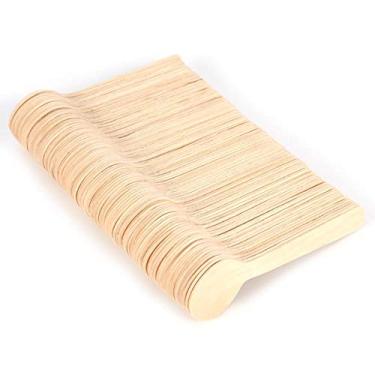 Imagem de 100 peças de colher de madeira, 10 cm descartáveis, cabeça redonda, colheres de madeira, madeira de bétula, sorvete, colher de chá, utensílios biodegradáveis, talheres
