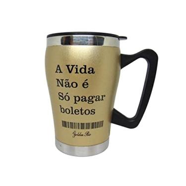 Imagem de Caneca Térmica Com Frases Café Aço Inox 320ml (Dourada)
