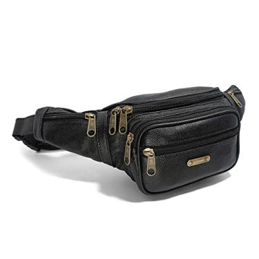 Imagem de Pochete Masculina de Couro Le Voyage Grande Espaçosa Cor:Preto