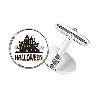 Imagem de DIYthinker Abotoaduras com clipe de botão redondo Castelo de Horror Happy Halloween