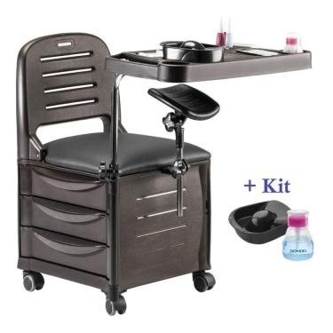 Imagem de Cadeira Manicure Cirandinha Marrom Tabaco Com Apoio Pés Perna Veneza Dompel Profissional