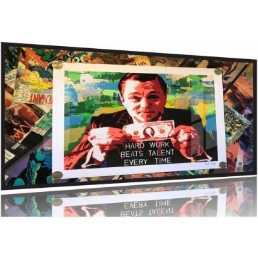 Imagem de Quadro Decorativo Lobo Wall Street Dólar 130x60 Moldura Preta 2x2