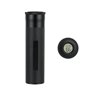 Imagem de Foern Estojo de tubo de charuto, capa de charuto de viagem de metal para 4 a 5 charutos, pote de charuto portátil com umidificador higrômetro, ótimo presente para amantes de homens, amigos, preto