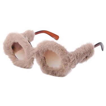 Imagem de Óculos de Sol Feminino de Pele Macia Veludo Olho de Gato Moda Feminina Colorido Feito à Mão Óculos de Sol Feminino Tons da Moda UV400 Óculos, Marrom, Marrom, como a imagem