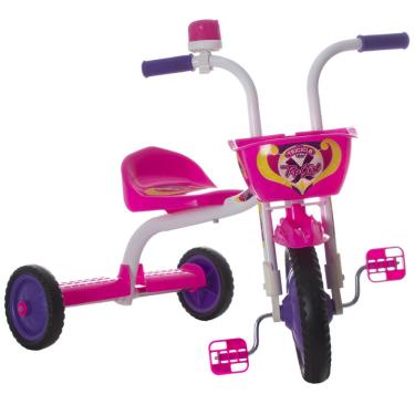 Imagem de Triciclo Velotrol Motoca Infantil Top Girl Para Meninas Rosa e Branco Velocípede Recreação Ultra Bikes
