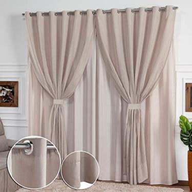 Imagem de Cortina Linho Flame Voil de Gaze 2,80m x 2,50m com Forro e Abraçadeira - Palha