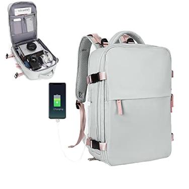 Imagem de Mochila de viagem para laptop grande capacidade mochila feminina com sapatos bolso carregamento USB à prova d'água 15,6 polegadas mochila de negócios, cinza, 50 * 32 cm