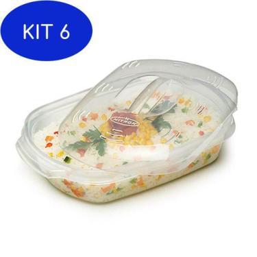 Imagem de Kit 6 Travessa Arroz Com Tampa Para Microondas 1,5 L - Nitron