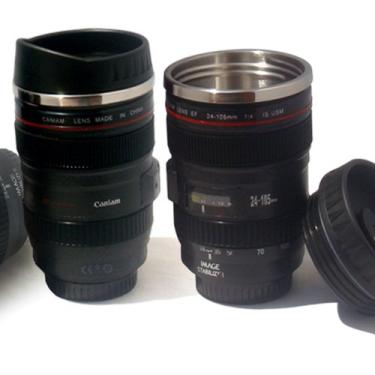 Imagem de Copo de lente de viagem caneca preta de aço inoxidável café quente frio bebida bebida tampa EF 24-105 mm F/4.0 311.8 g bolsa de câmera acessório unidade USB e armazenamento de cartão de memória