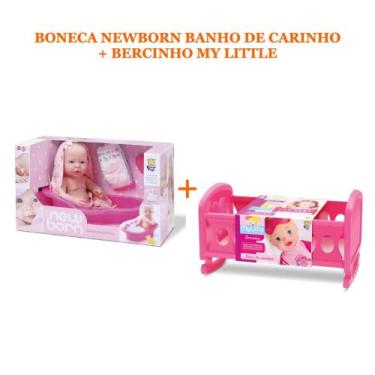Imagem de Boneca New Born Banho De Carinho Ref.: 8045 + Bercinho My Little Ref.: