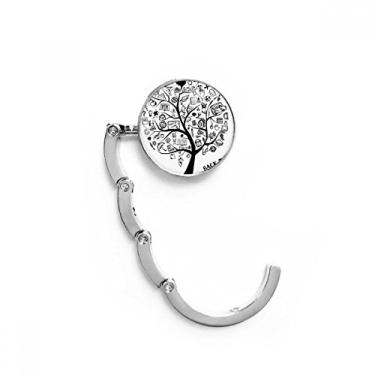 Imagem de Gancho de mesa bonito com desenho de árvore em estilo escolar e gancho decorativo com fecho dobrável