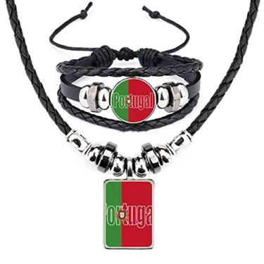 Imagem de Conjunto de joias de pulseira de couro com nome da bandeira de Portugal