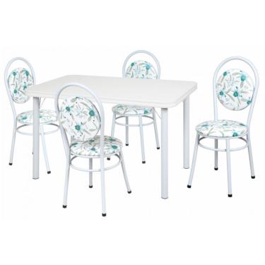 Imagem de Conjunto de Mesa de Jantar com 4 Cadeiras Marta Branco e Floral