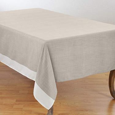 Imagem de SARO LIFESTYLE Coleção Neotéricos Toalha de mesa 100% poliéster com design de borda listrada, 170 cm x 264 cm, natural