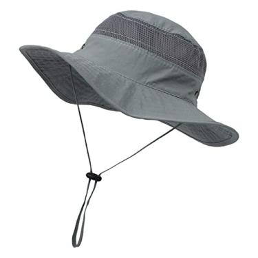 Imagem de Chapéu de sol infantil aba larga FPS 50+ chapéu para crianças meninos meninas chapéu balde ajustável chapéu balde de bebê (cinza, 56 cm)